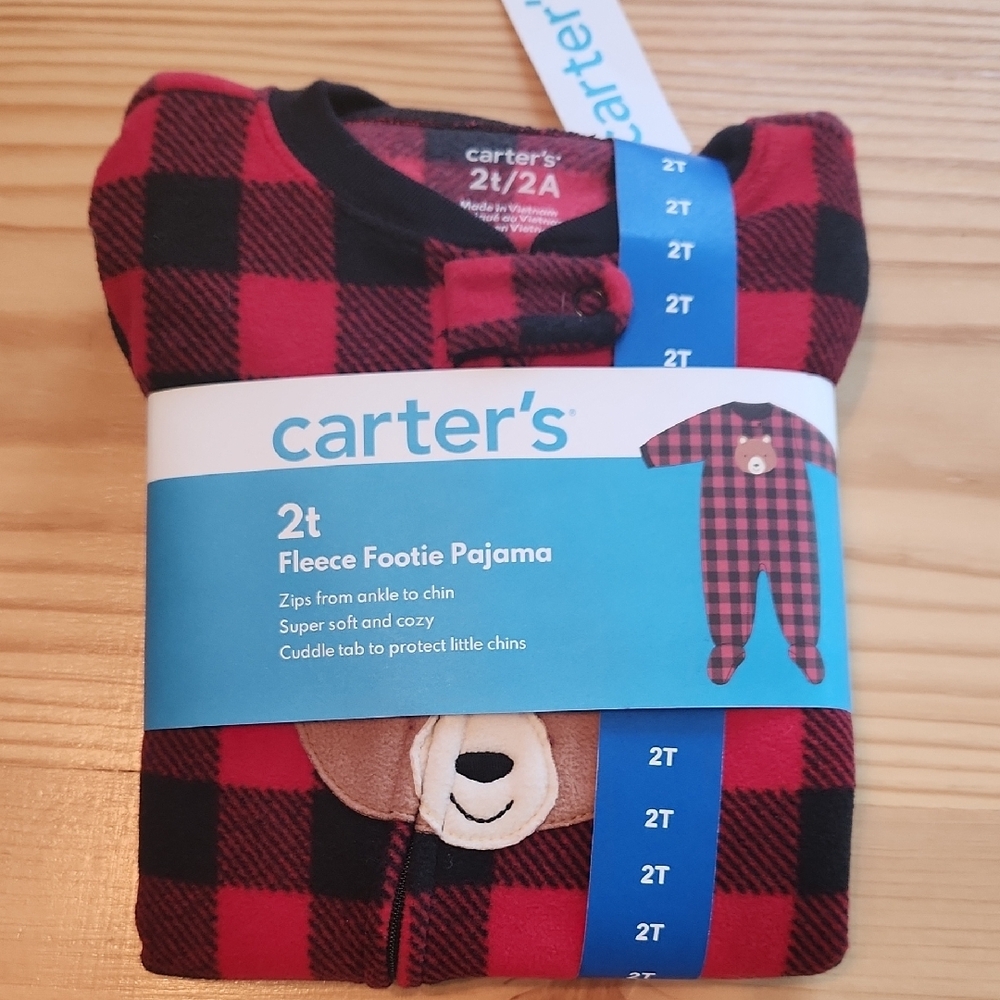 Carter's Red and Black Plaid Fleece Pajama 2T